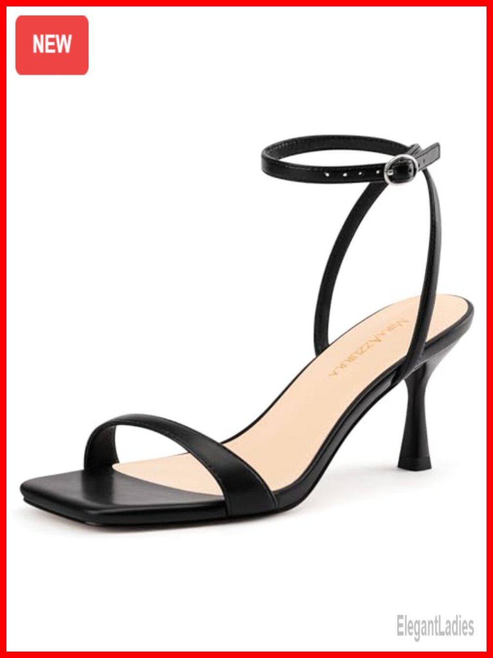 Strappy Kitten Heel Sandals Faux Leather 3 Inch Heels Square Toe